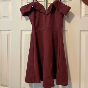 Burgundy off the shoulder cocktail dress